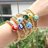 5PCS 6mm Ball Bead Bracelets Eye Lampwork Glass Plated Chain Stack Bracelets