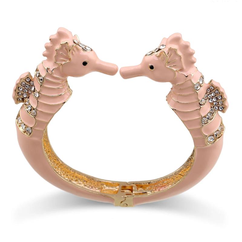 Sea Horse Enamel Bangle Cuff Bracelet with Rhinestones