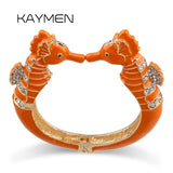 Sea Horse Enamel Bangle Cuff Bracelet with Rhinestones