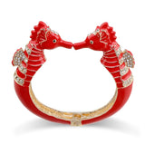 Sea Horse Enamel Bangle Cuff Bracelet with Rhinestones