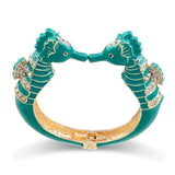 Sea Horse Enamel Bangle Cuff Bracelet with Rhinestones