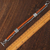 Men's Leather Bracelet Stainless Steel Box Chain Link