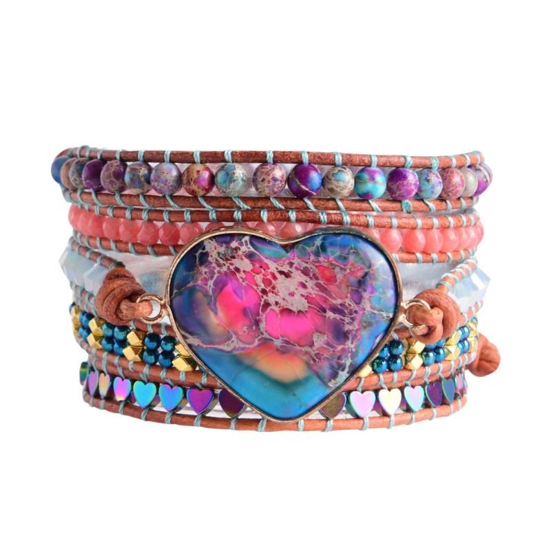 Vintage Leather Wrap Bracelet with Apatite Stone