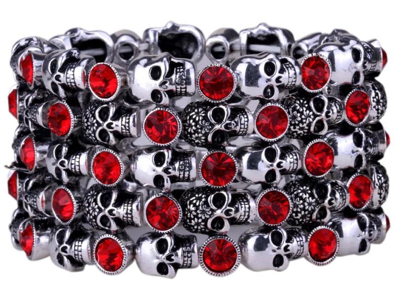 YACQ Skull Skeleton Stretch Cuff Bracelet Women Biker Bling Crystal Jewelry