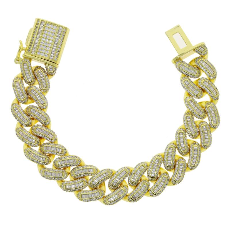 Hip Hop Iced Out Baguette CZ Bracelet Bangle Punk Cuban Chain Jewelry