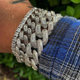Hip Hop Iced Out Baguette CZ Bracelet Bangle Punk Cuban Chain Jewelry