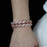 Hip Hop Iced Out Baguette CZ Bracelet Bangle Punk Cuban Chain Jewelry