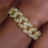 Hip Hop Iced Out Baguette CZ Bracelet Bangle Punk Cuban Chain Jewelry