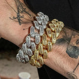 Hip Hop Iced Out Baguette CZ Bracelet Bangle Punk Cuban Chain Jewelry