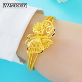 Flower Shape Cuff Bangle Bracelet 24K Open Jewelry