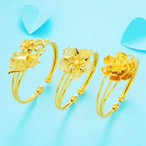 Flower Shape Cuff Bangle Bracelet 24K Open Jewelry