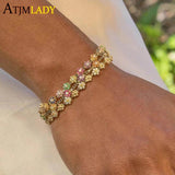 Geometric Rainbow Cz Flower Charm Bracelet for Girls