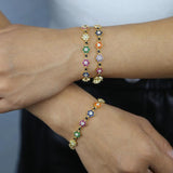 Geometric Rainbow Cz Flower Charm Bracelet for Girls