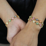 Geometric Rainbow Cz Flower Charm Bracelet for Girls
