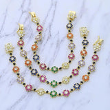 Geometric Rainbow Cz Flower Charm Bracelet for Girls