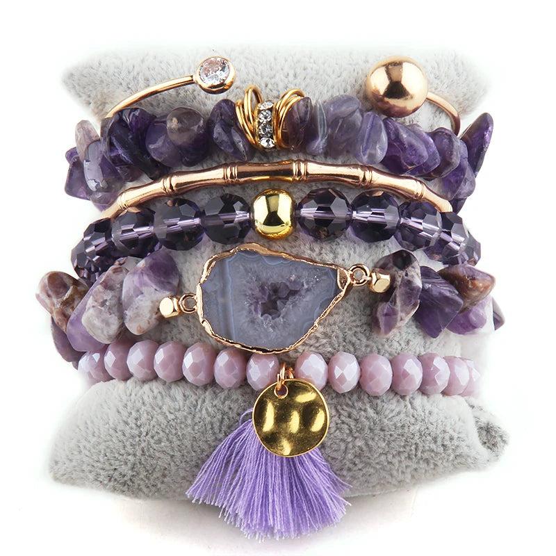 Boho Stack 6pc Beaded Bracelet Bangle Set for Women