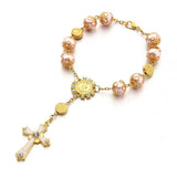 Catholic Rosary Necklace Glass Pearl Beads Decade Rosary Pendent For Women
