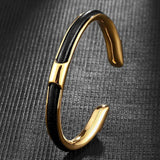 Stainless Steel Cuban Cuff Bangle Leather Bracelet
