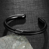 Stainless Steel Cuban Cuff Bangle Leather Bracelet