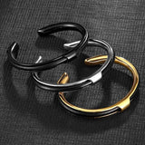 Stainless Steel Cuban Cuff Bangle Leather Bracelet