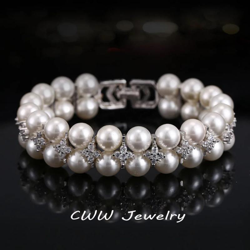 CWWZircons Double Rows Zirconia Big Bridal Bracelet for Women