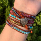 5-Layer Leather Wrap Bracelet with Boho Stone - Supplier