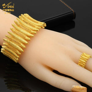 24K Plated Bangles with Ring Nigerian Wedding Bridal Jewelry