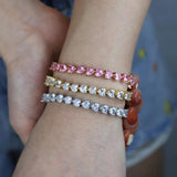 Pink CZ Heart Tennis Chain Bracelet Bangle Hip Hop Jewelry