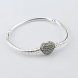 925 Silver Sparkling Heart Clasp Snake Chain Bracelet for Women