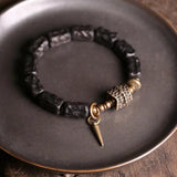 Ebony Beads Bracelet with Brass Charm