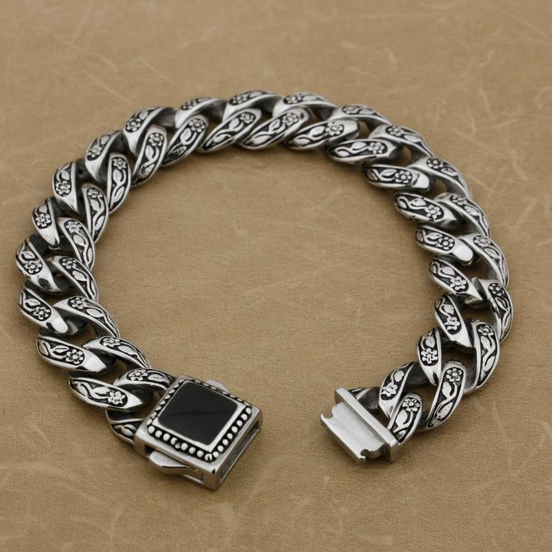 Stainless Steel Rose Flower Bracelet Men's Biker Chain