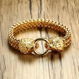 Double Lion Head Chain Bracelet Men Stainless Steel Hip Hop Punk Jewelry