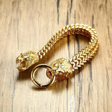 Double Lion Head Chain Bracelet Men Stainless Steel Hip Hop Punk Jewelry