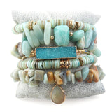 RH Beaded Bracelet Sets Dorp Charm 5pc Stack Chip Stone Bracelets Bangle Set