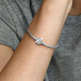 925 Silver Snake Chain Bracelet A Letter Bead Charm Bangle