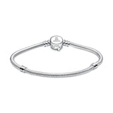 925 Silver Snake Chain Bracelet A Letter Bead Charm Bangle