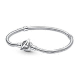 925 Silver Snake Chain Bracelet A Letter Bead Charm Bangle
