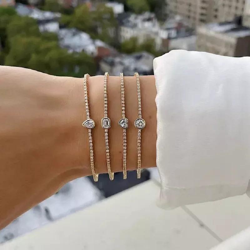 Geometric CZ Tennis Bracelet Silver Plated Slim 2.5mm Cubic Zirconia Chain