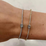 Geometric CZ Tennis Bracelet Silver Plated Slim 2.5mm Cubic Zirconia Chain