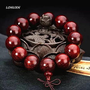 20mm Lobular Red Sandalwood Wooden Buddha Beads Bracelets Golden Star