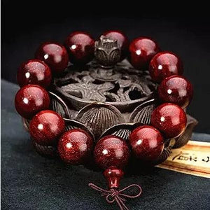 20mm Lobular Red Sandalwood Wooden Buddha Beads Bracelets Golden Star