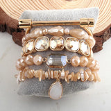 5pc Natural Stone Metal Cuff Beaded Bracelet Set for Jewelry