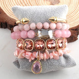 5pc Natural Stone Metal Cuff Beaded Bracelet Set for Jewelry