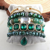 5pc Natural Stone Metal Cuff Beaded Bracelet Set for Jewelry