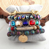 5pc Natural Stone Metal Cuff Beaded Bracelet Set for Jewelry