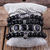 5pc Natural Stone Metal Cuff Beaded Bracelet Set for Jewelry