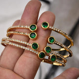 24K 4Pcs/lot Dubai Ethiopian Colored stones Cuff Bangles For Women