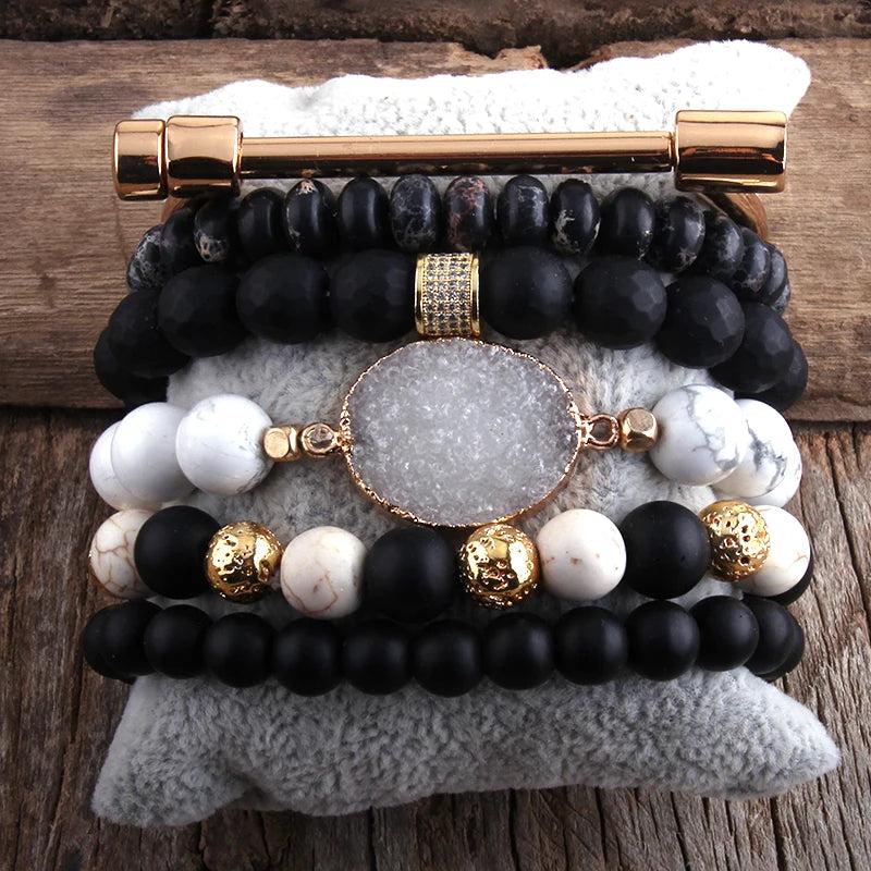 6pc Boho Bracelets Set Natural Stone Crystal Women Jewelry
