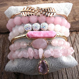 6pc Boho Bracelets Set Natural Stone Crystal Women Jewelry