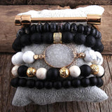 6pc Boho Bracelets Set Natural Stone Crystal Women Jewelry